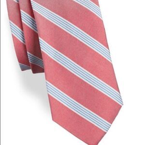 Izod Marine Striped Silk-cotton Tie-soft Red-one Size